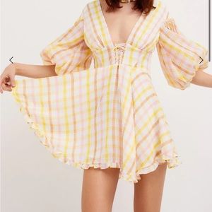 For Love And Lemons Rue Puff Sleeve Mini Dress Size L NWT